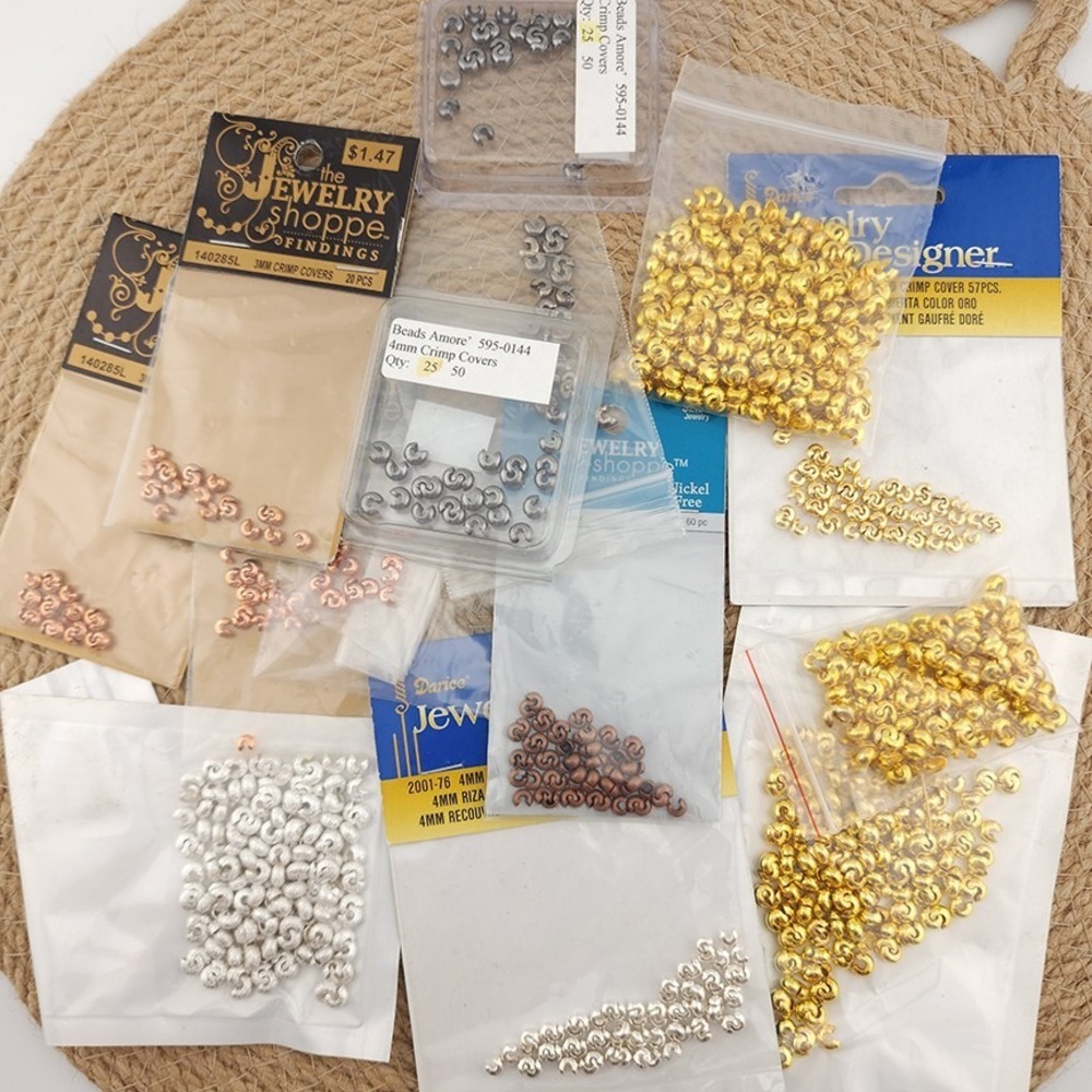 700Pcs‎ Crimp Covers jewelry making supplies half open round silvertone goldtone